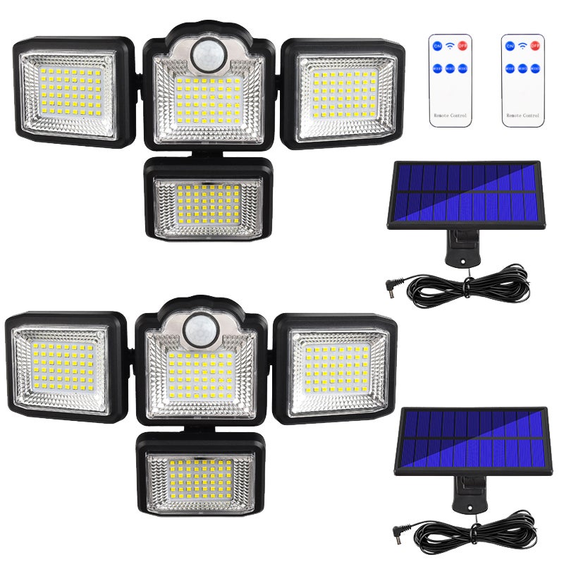 Lampy solarne z czujnikiem ruchu, projektor solarny zewnętrzny z 192 diodami LED, wodoodporne lampy bezpieczeństwa na energię słoneczną, pakiet 2.