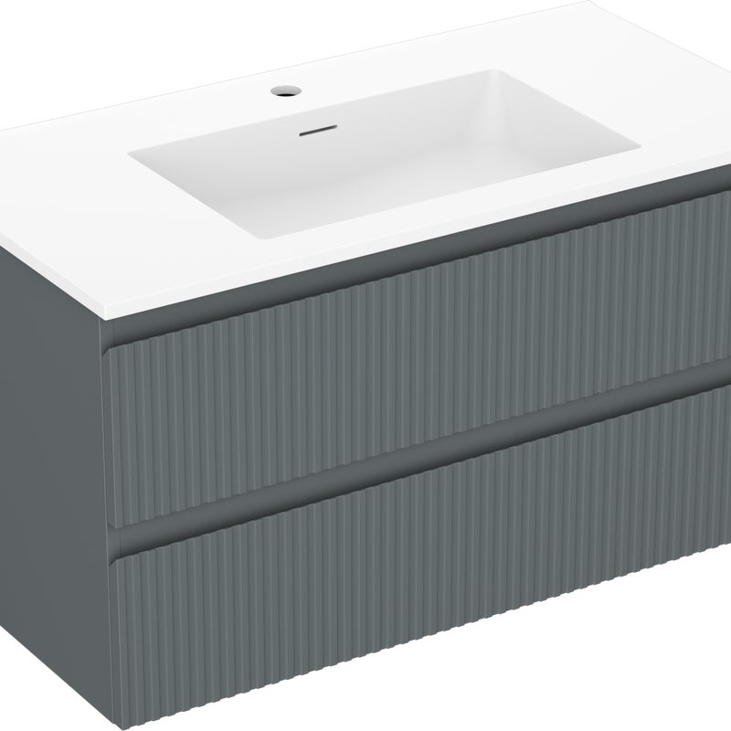 Mexen Rivel szafka łazienkowa 90 cm z umywalką Otis, 2 szuflady, ryflowana , grafit mat/biała mat - 91A20-09047-2-BFF66-W18M0