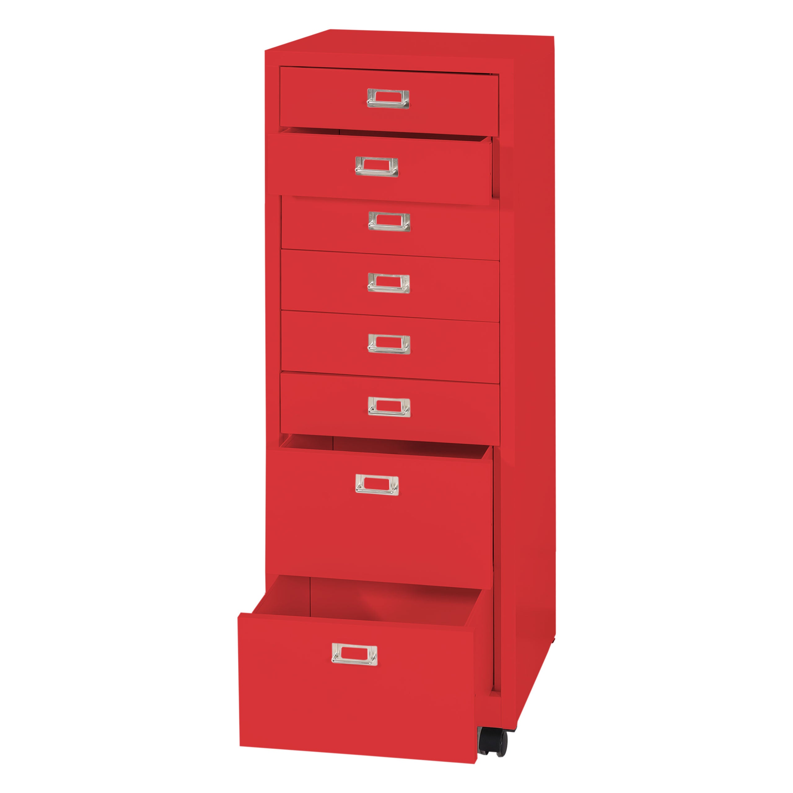 Kontener mobilny HWC-L49, szafka z szufladami stalowa szafka na dokumenty, metal 115x40x41cm 8 szuflad ~ czerwony
