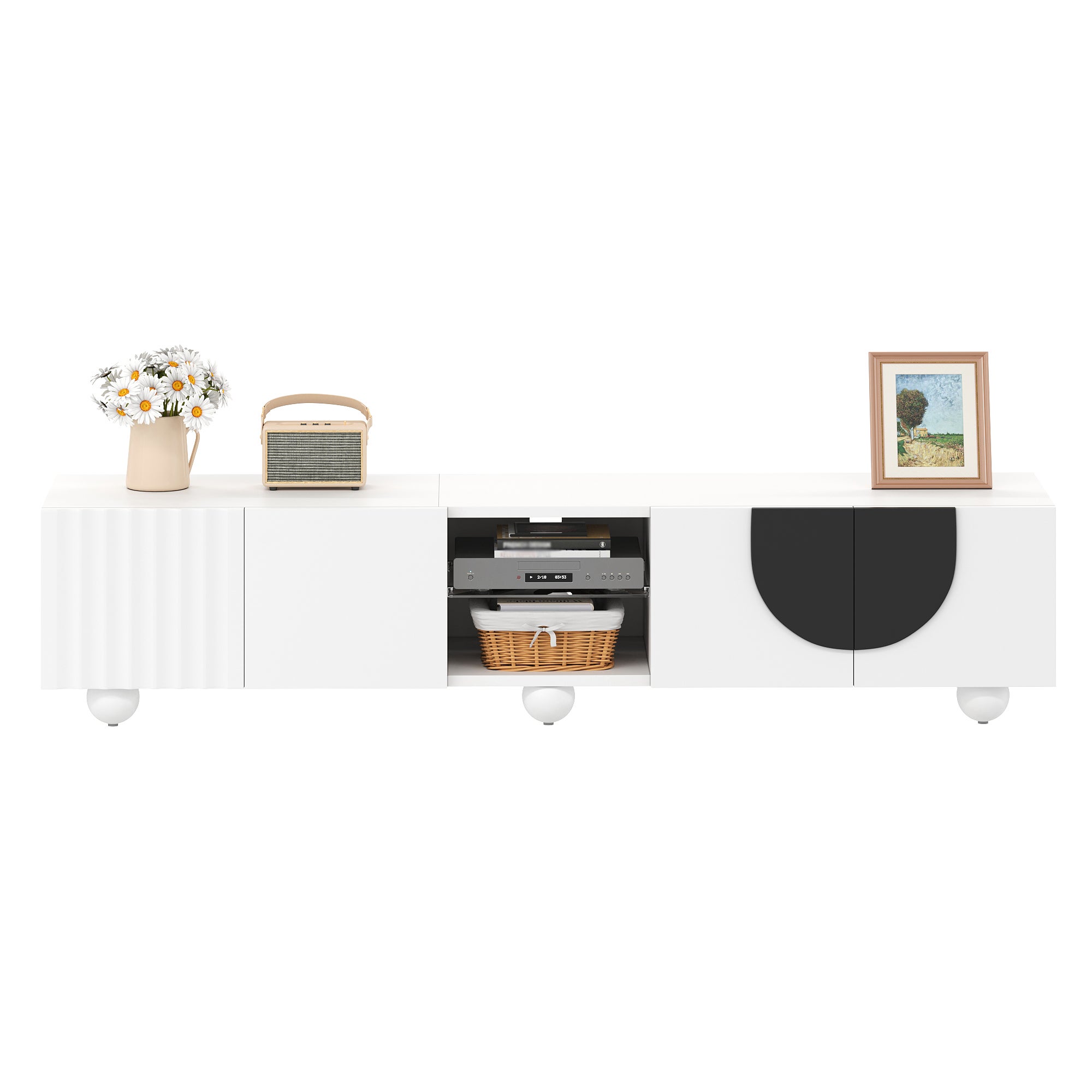 TV-Schrank minimalistyczny - czarno-biały design - 180x40x41,5 cm - PB+MDF - bezuchwytowe drzwi