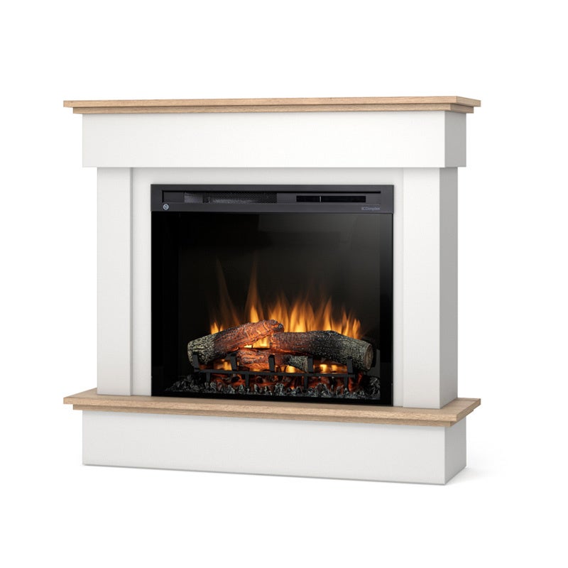 Kominek elektryczny ścienny 28" XHD 1400W LED efekt ognia biały mat, jasny dąb Warmtec Tormes