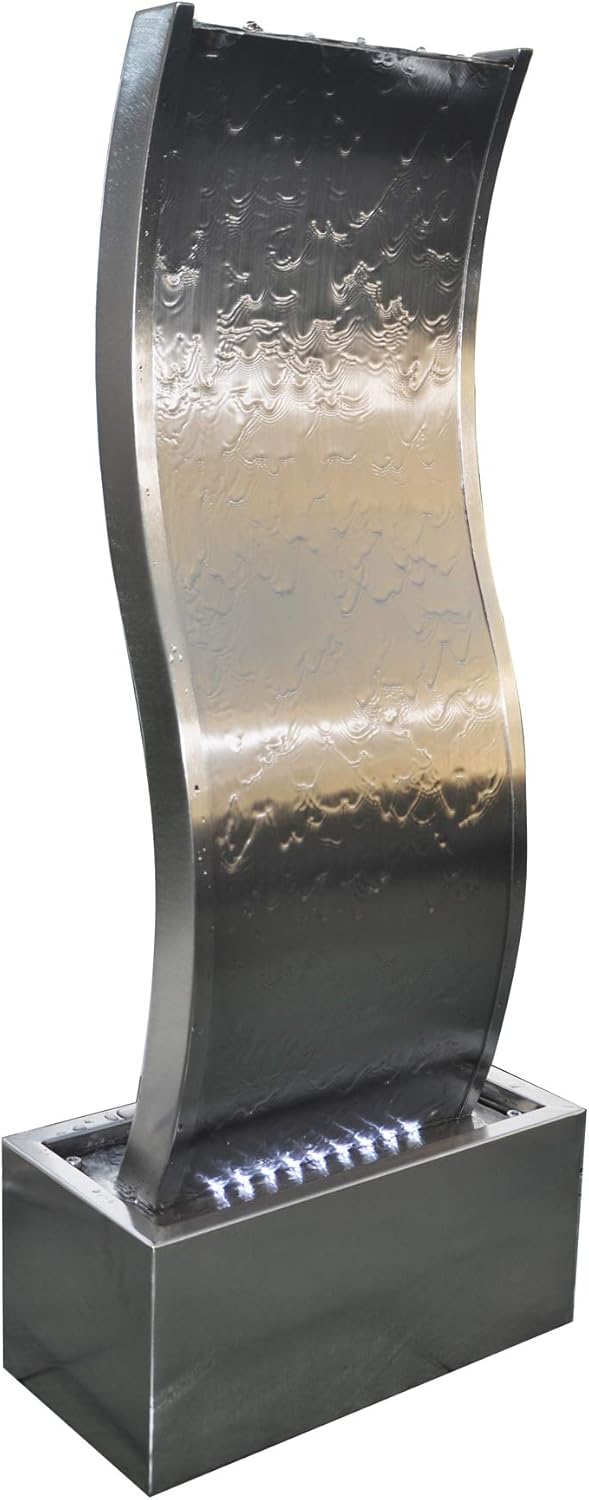 KÖHKO® Ściana wodna ok. 97 cm w kształcie fali wykonana ze stali nierdzewnej Element wodny Oświetlenie LED