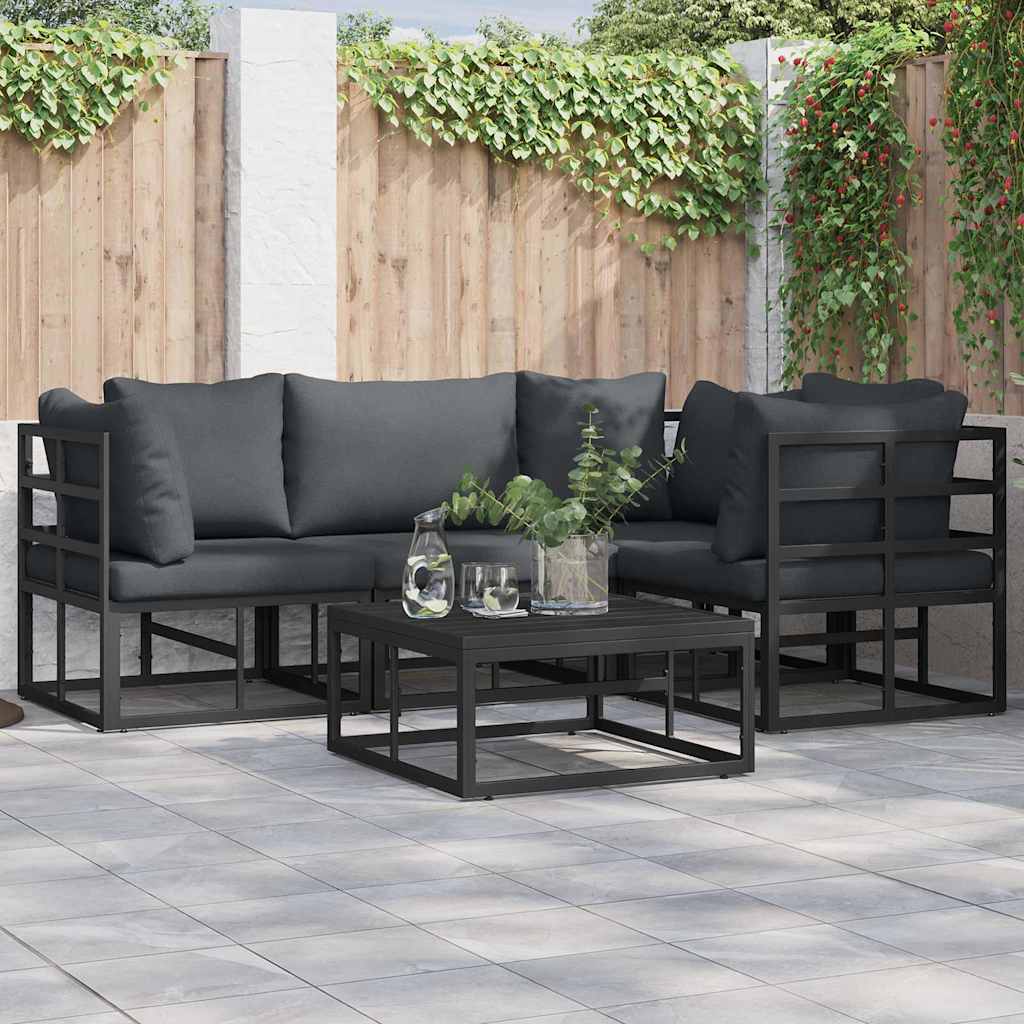 Zestaw Sof na Ogród z poduszką 5 pcs Czarny Aluminium vidaXL