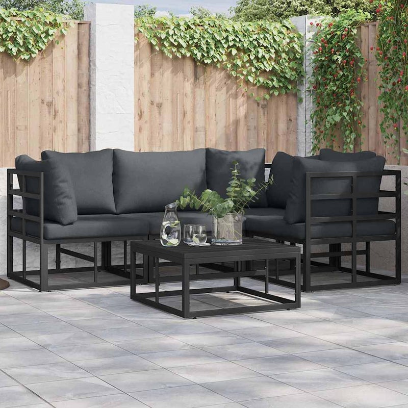 Zestaw Sof na Ogród z poduszką 5 pcs Czarny Aluminium vidaXL