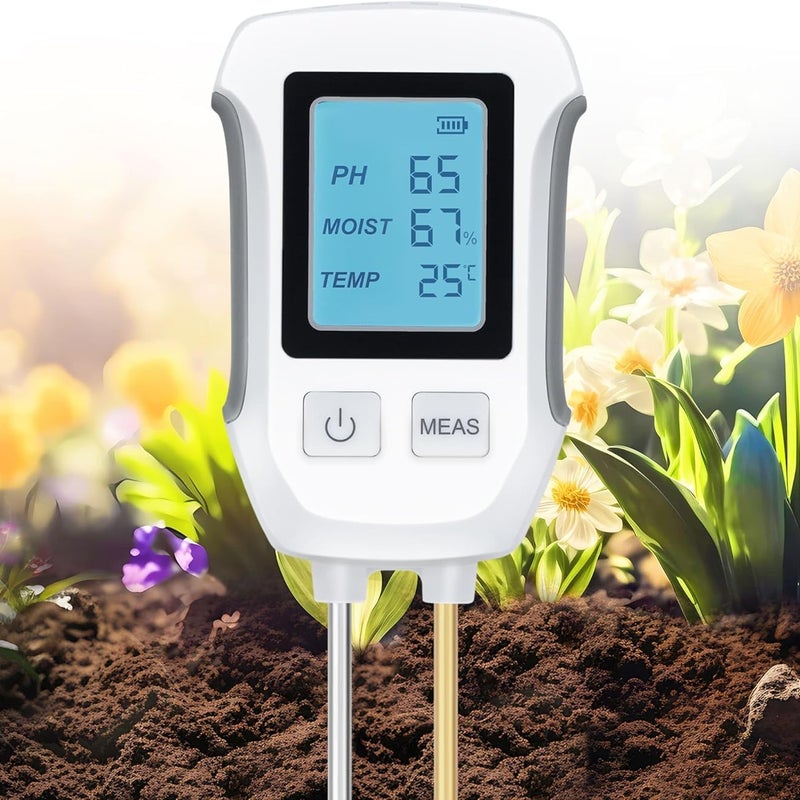 Tester gleby w do pomiaru temperatury i pH czujnik wilgotności gleby do ogrodu trawnika podświetlany wyświetlacz LCD do użytku wewnątrz i na zewnątrz