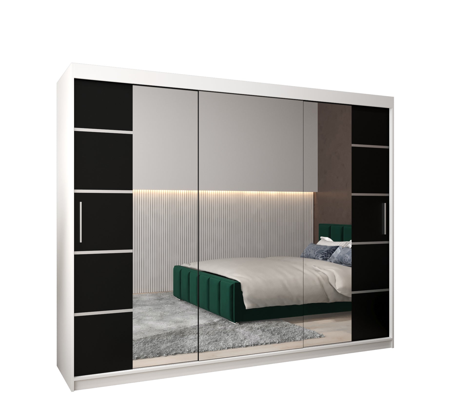 Szafa przesuwna garderoba Verona 4 250 x 62 x 200 cm Biały + Czarny - Abiks Meble