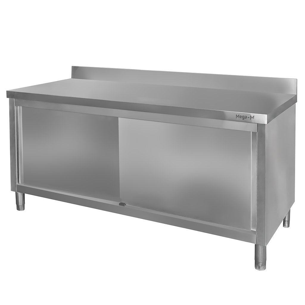 Stół gastronomiczny ze stali nierdzewnej Mega-M kuchenny przyścienny z szafką 180x70x85cm