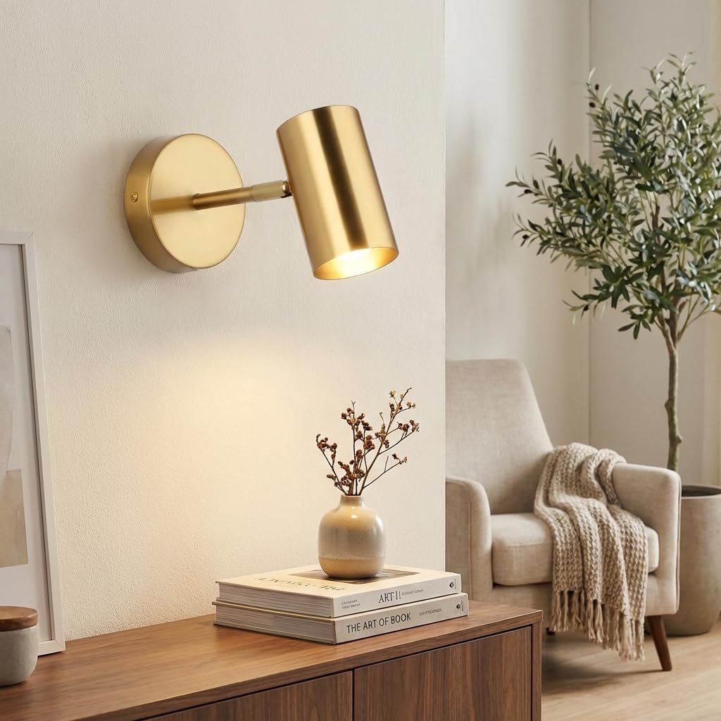 Złota metalowa lampa ścienna LED do użytku wewnątrz pomieszczeń, nowoczesna i industrialna lampka nocna, styl minimalistyczny i vintage, regulowana,