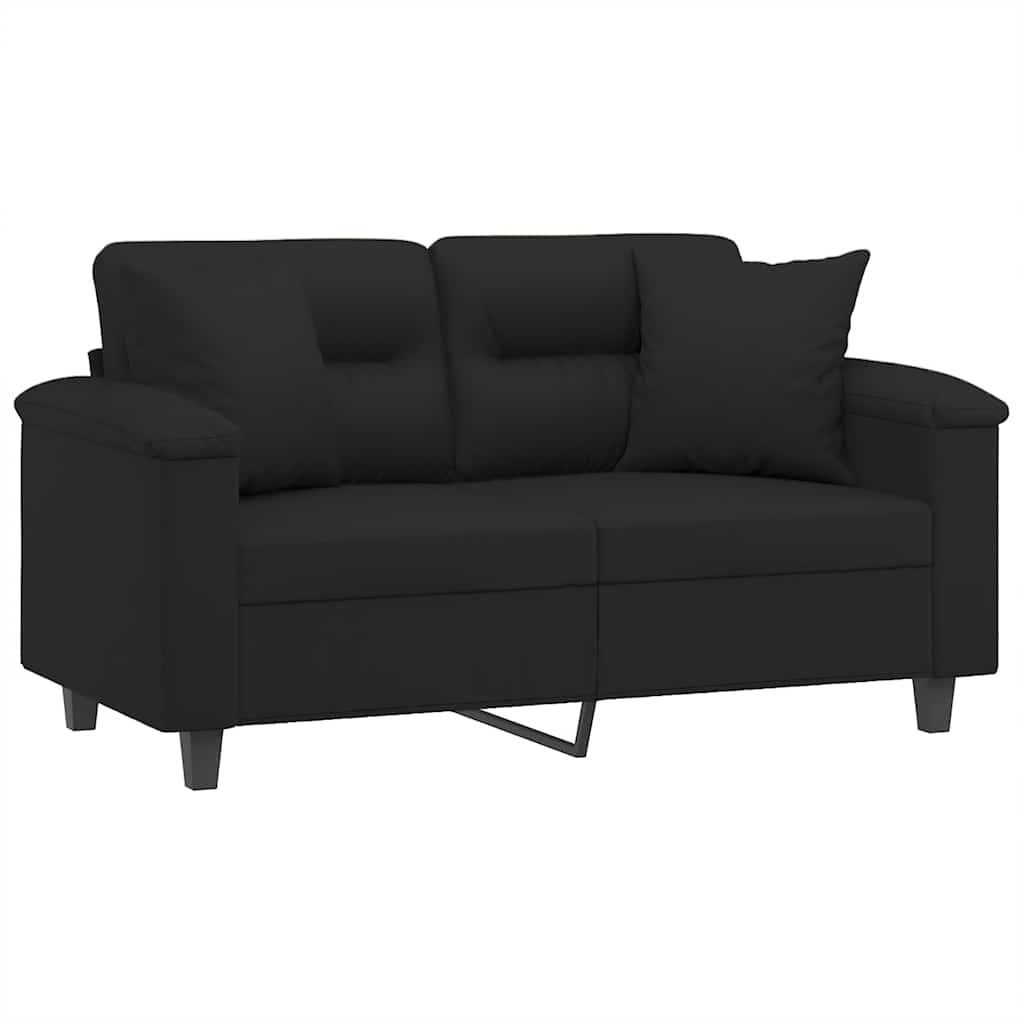 2-osobowa sofa z poduszkami, czarna, 120 cm, mikrofibra
