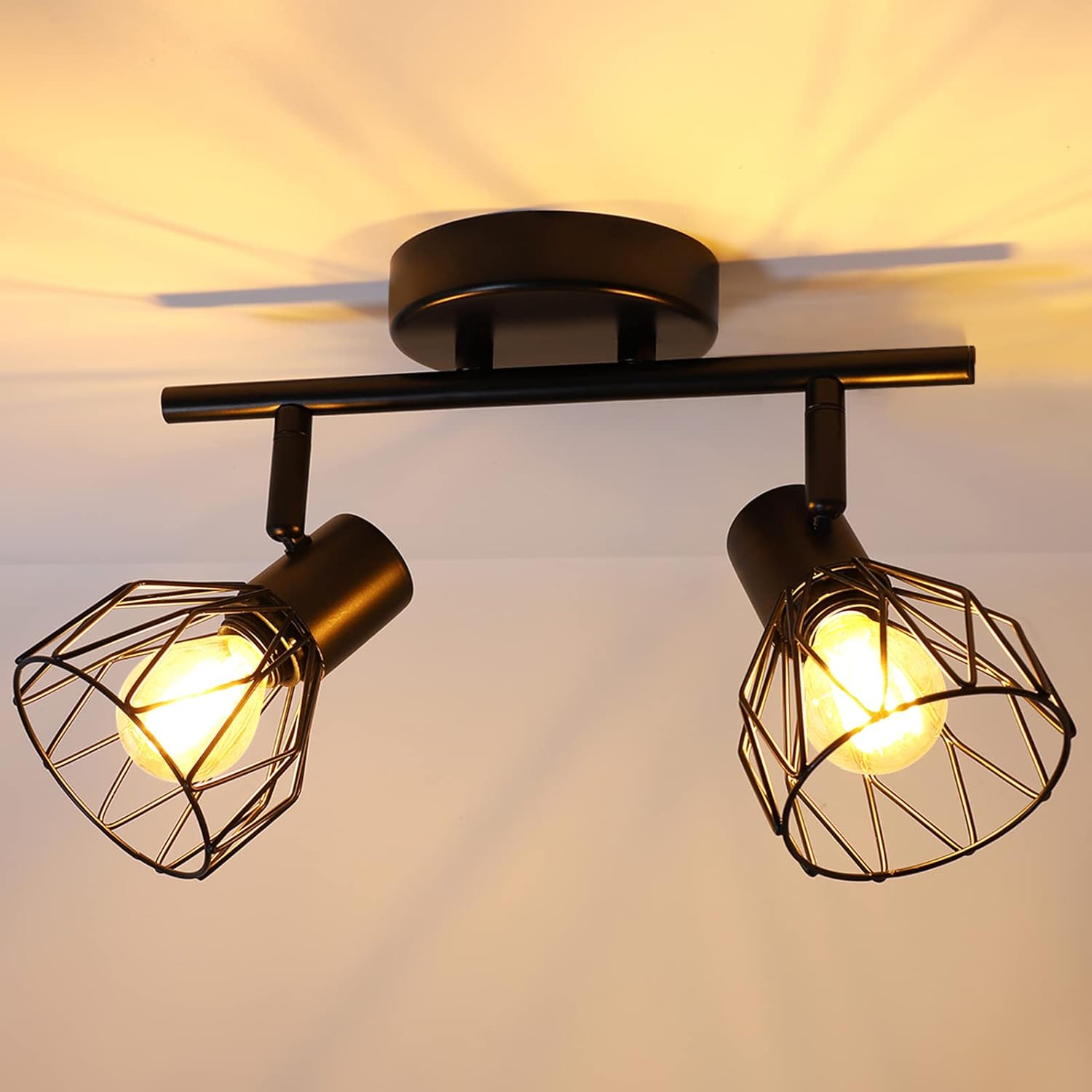 Przemysłowa Lampa Sufitowa Reflektory i Szyny Reflektorów Czarna, Lampa Sufitowa 2 Regulowane Reflektory LED z Oprawką, Reflektory Sufitowe, Szyna Ref