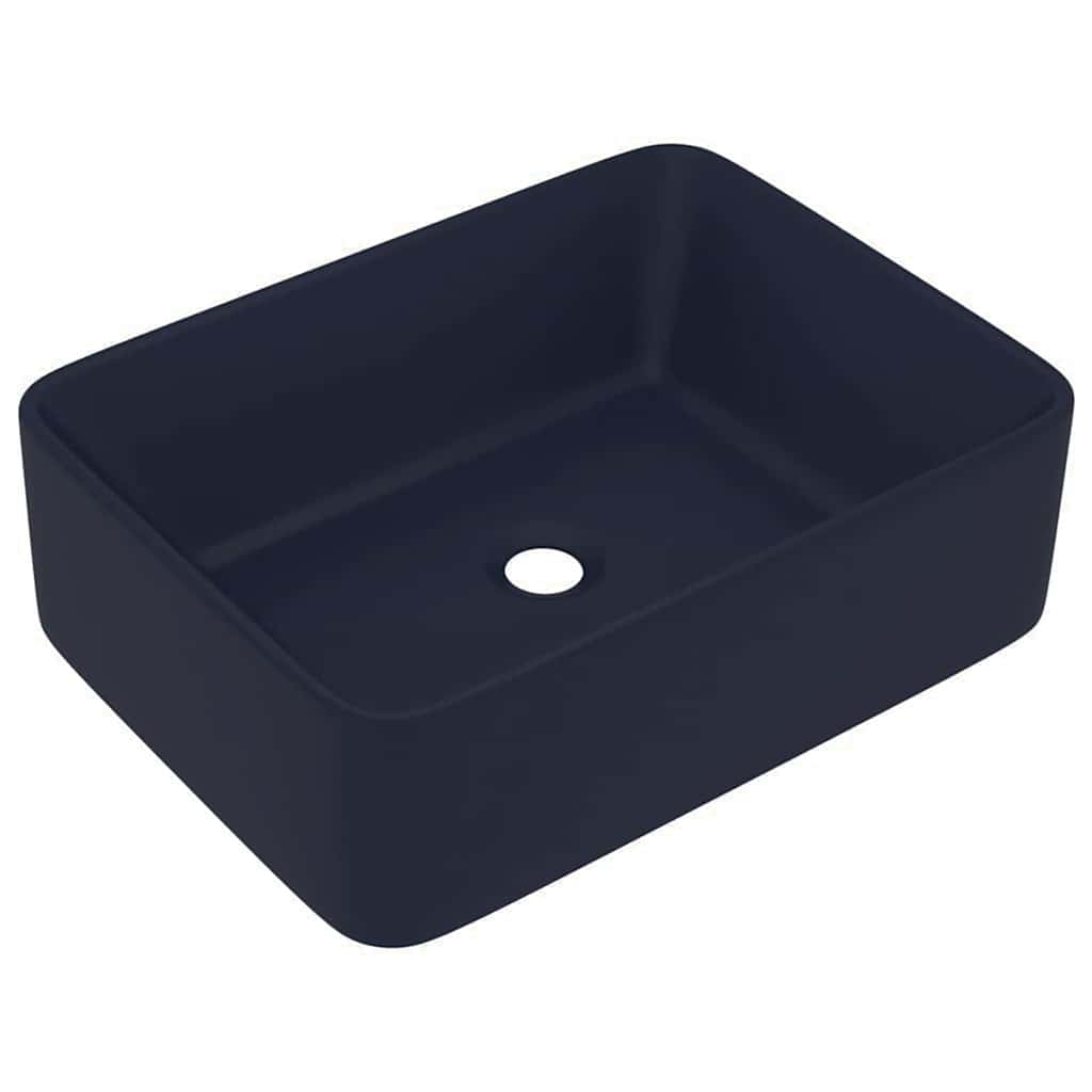 Umywalka Nablatowa Ceramiczna Prostokątna Niebieska do Łazienki 41 cm