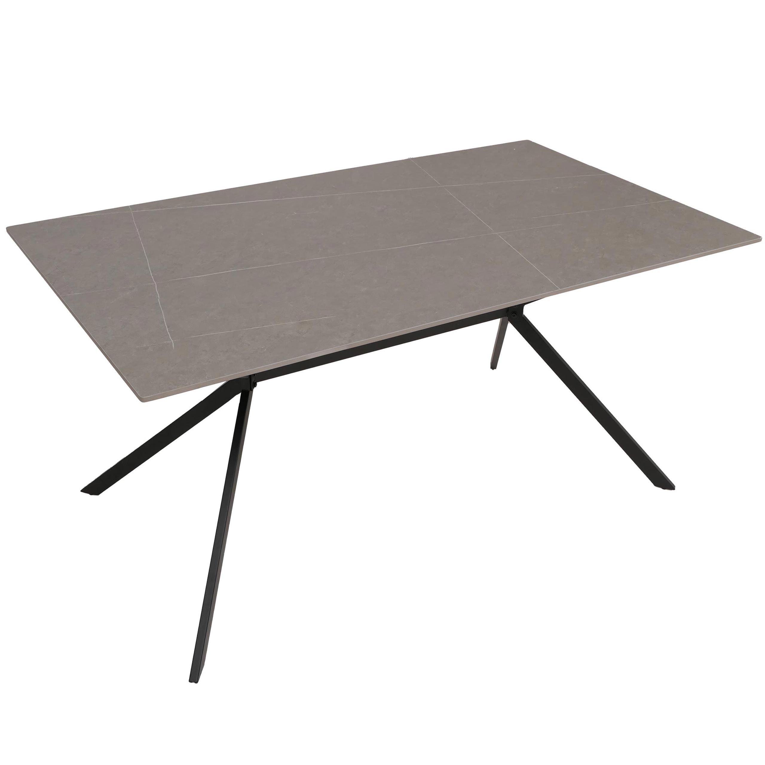 Stół do jadalni HWC-O58, stół do jadalni z kamienia spiekanego i metalu, wygląd marmuru 160 cm ~ szary
