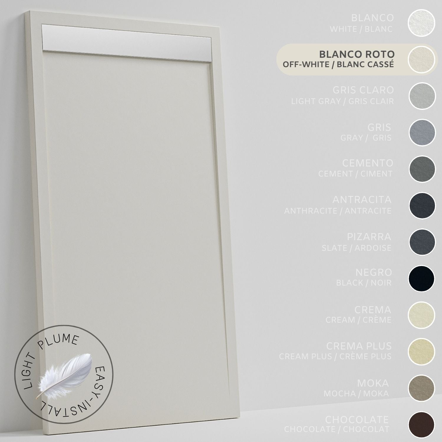 SOULHOME Lekki Brodzik z Żywicy tekstura Łupka – złamana biel- 100X70- Niski 3cm– Ruszt INOX