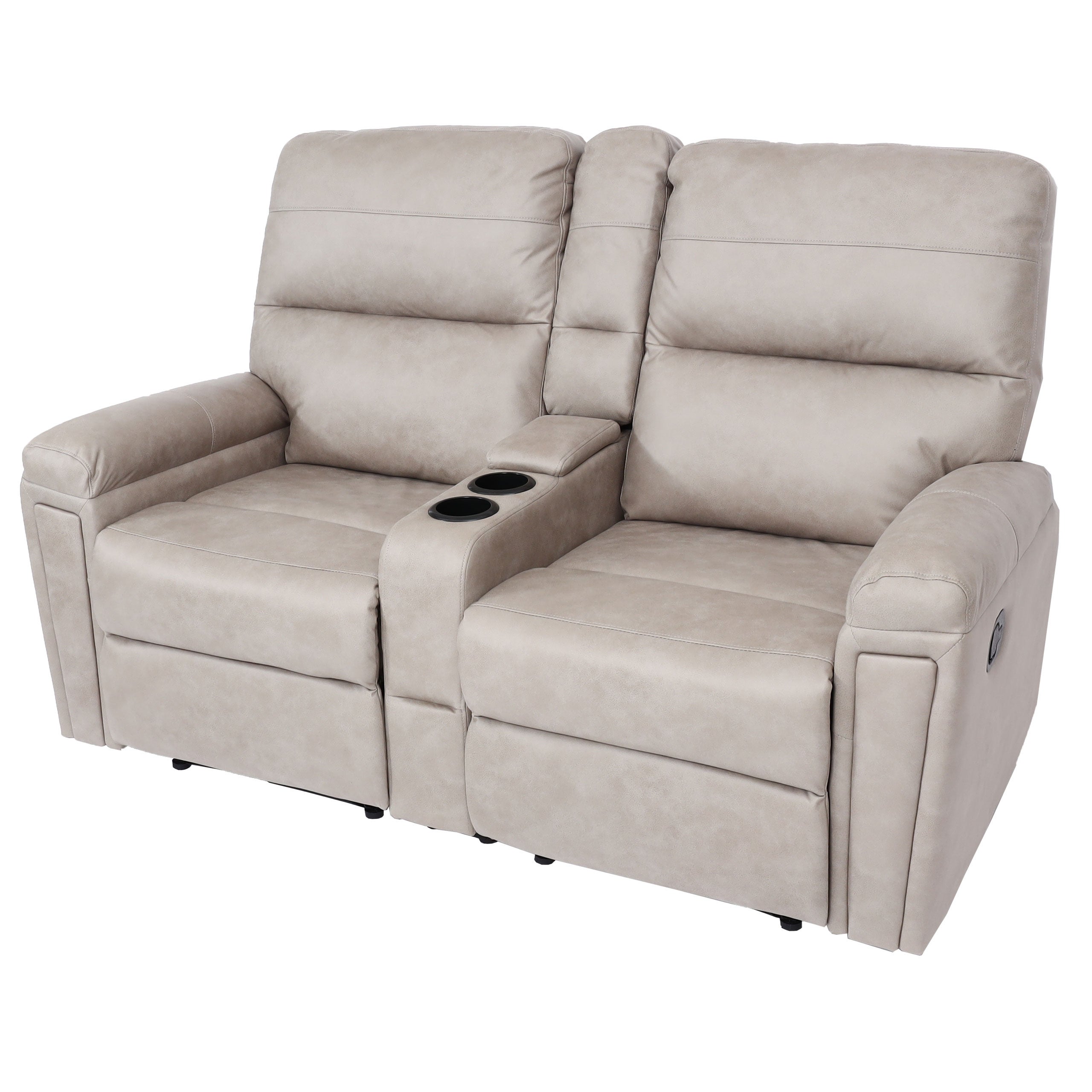 2-osobowy fotel kinowy HWC-K17, fotel rozkładany fotel telewizyjny sofa, zawieszenie nosa schowek na kubek ~ tkanina/tekstylia jasnoszary