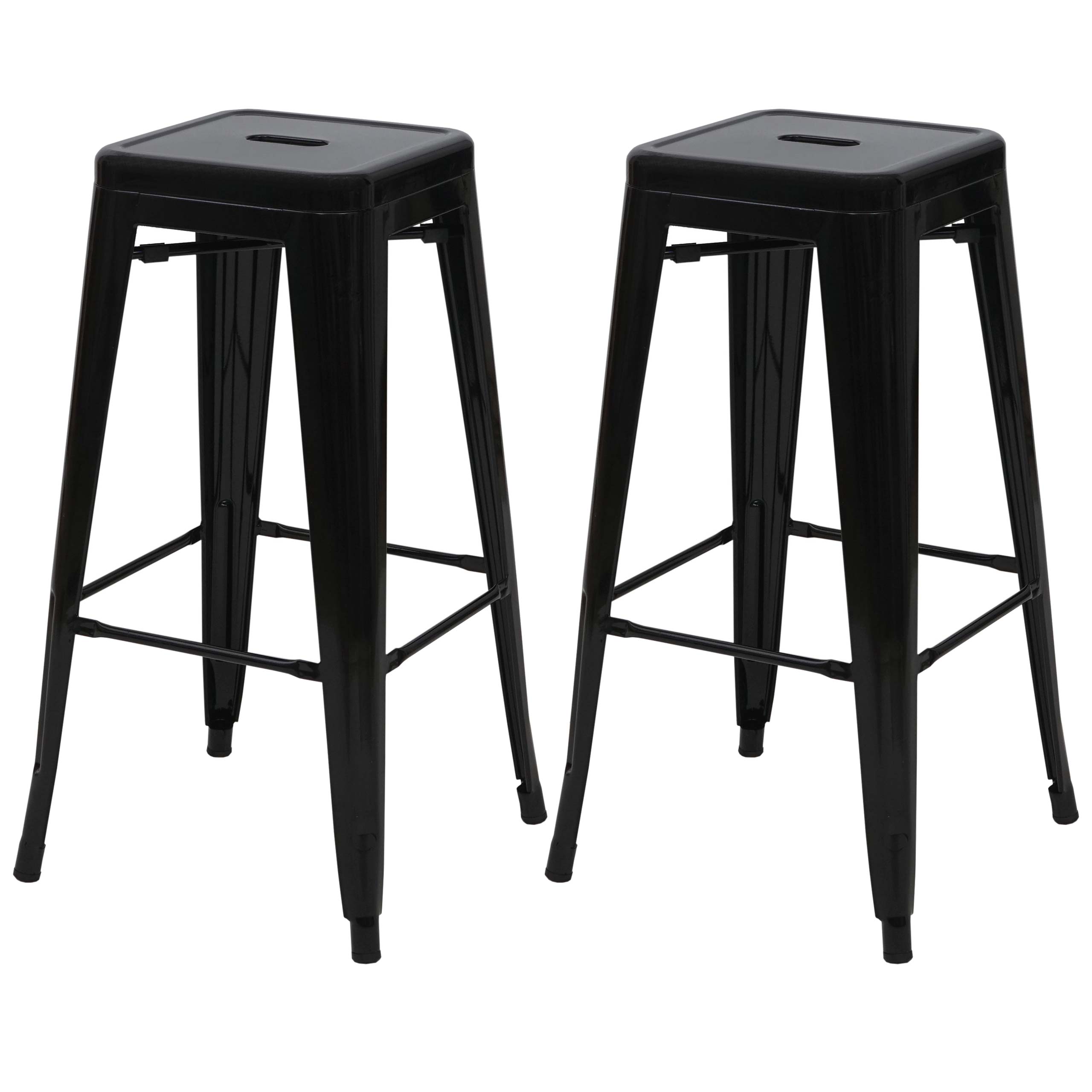 Zestaw 2 stołków barowych HWC-A73, stołek barowy, metalowy, industrialny design, sztaplowany ~ czarny