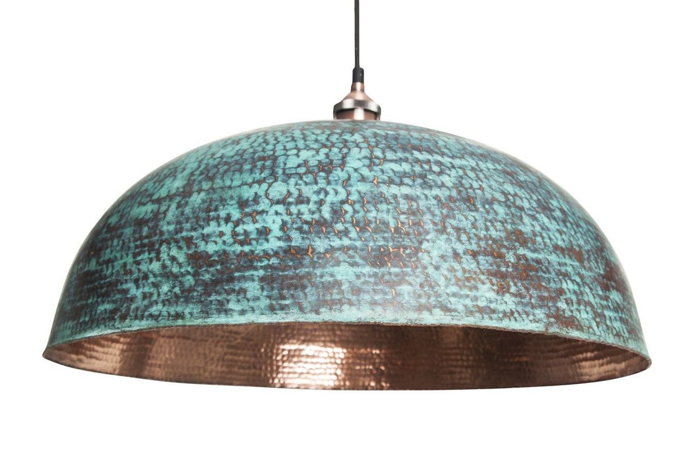 Ręcznie wykonana lampa wisząca z miedzi z Meksyku Sandia Verde – Lampa sufitowa vintage ręcznie wykonana z miedzi | Kinkiet sufitowy zielony 78x60 cm