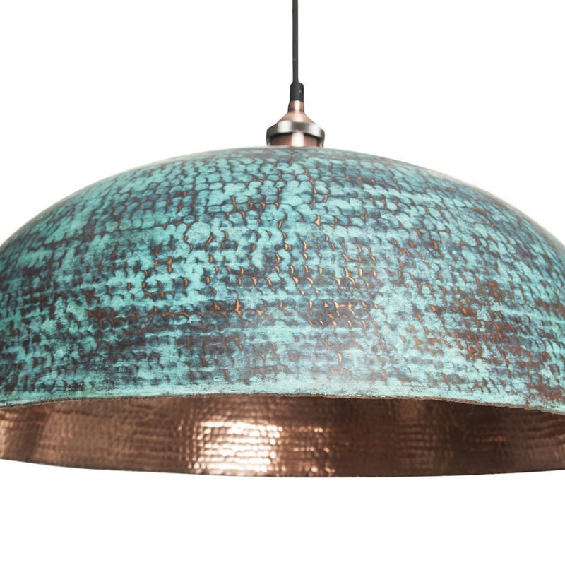 Ręcznie wykonana lampa wisząca z miedzi z Meksyku Sandia Verde – Lampa sufitowa vintage ręcznie wykonana z miedzi | Kinkiet sufitowy zielony 78x60 cm