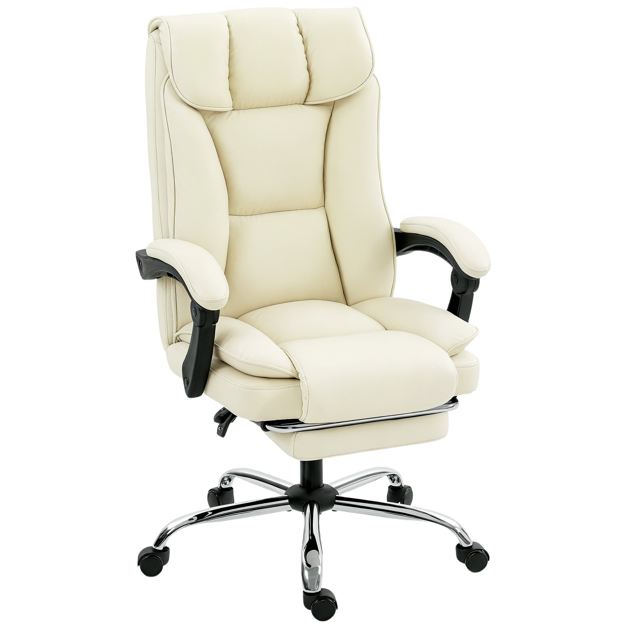 Ergonomiczny fotel biurowy, fotel biurowy z funkcją odchylania i podnóżkiem, regulowana wysokość, obrotowy 360°, beżowy