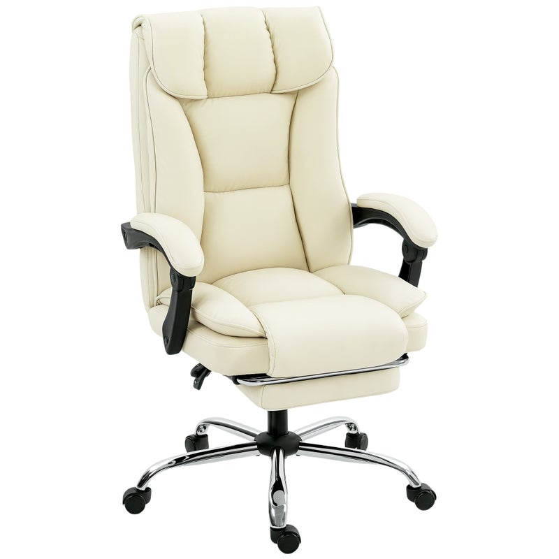 Ergonomiczny fotel biurowy, fotel biurowy z funkcją odchylania i podnóżkiem, regulowana wysokość, obrotowy 360°, beżowy