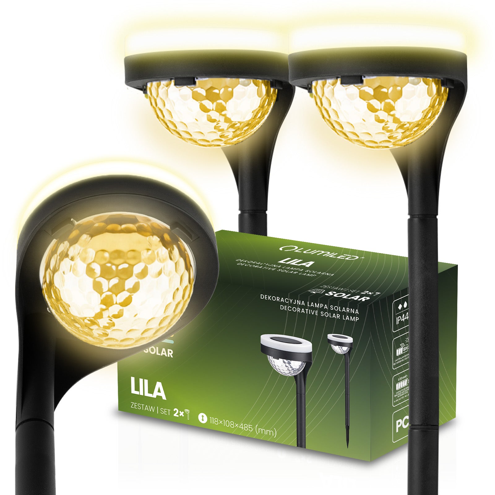 Lampa Solarna Lumiled Ogrodowa LED Wbijana Zewnętrzna Dekoracyjna 3000K Ciepła biel 2 szt.