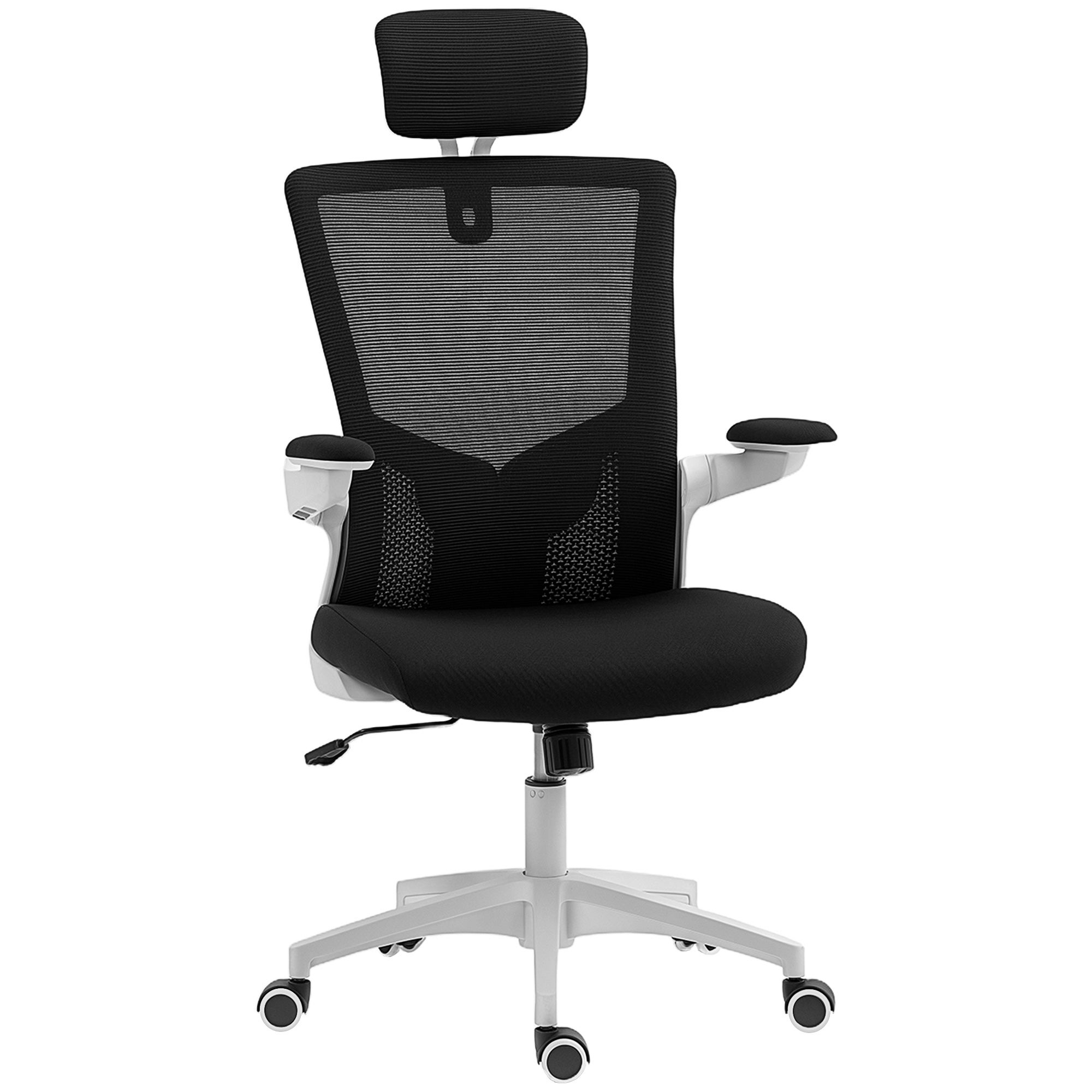 Ergonomiczny fotel biurowy, krzesło do biurka, regulowane podłokietniki, podparcie lędźwiowe, zagłówek, 60x63x120cm, czarny