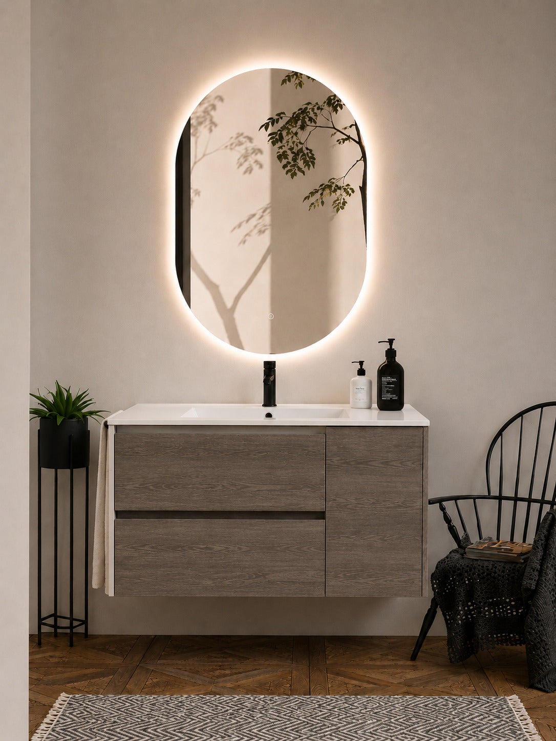 Szafka łazienkowa z umywalką ORIGENBATH ITACA bez lustra 100x45 cm dąb smoky