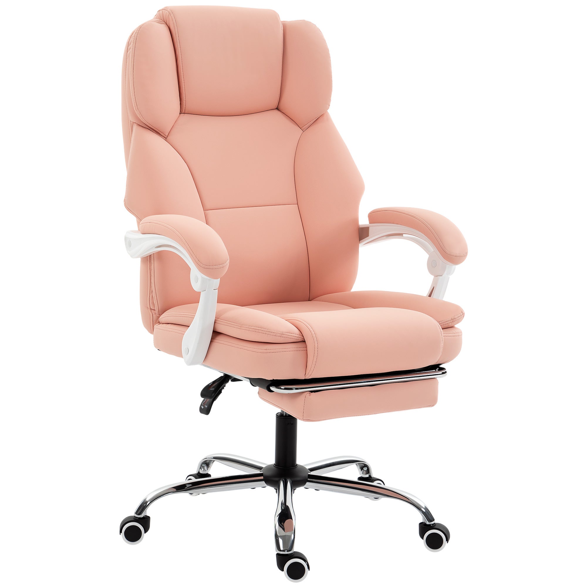 Ergonomiczny fotel biurowy, rozkładany skórzany fotel biurowy, odpowiedni dla zwierząt, regulowana wysokość, różowy