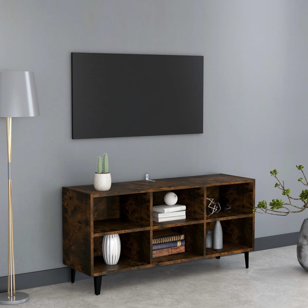 Szafka TV, metalowe nóżki, przydymiony dąb, 103,5x30x50 cm vidaXL