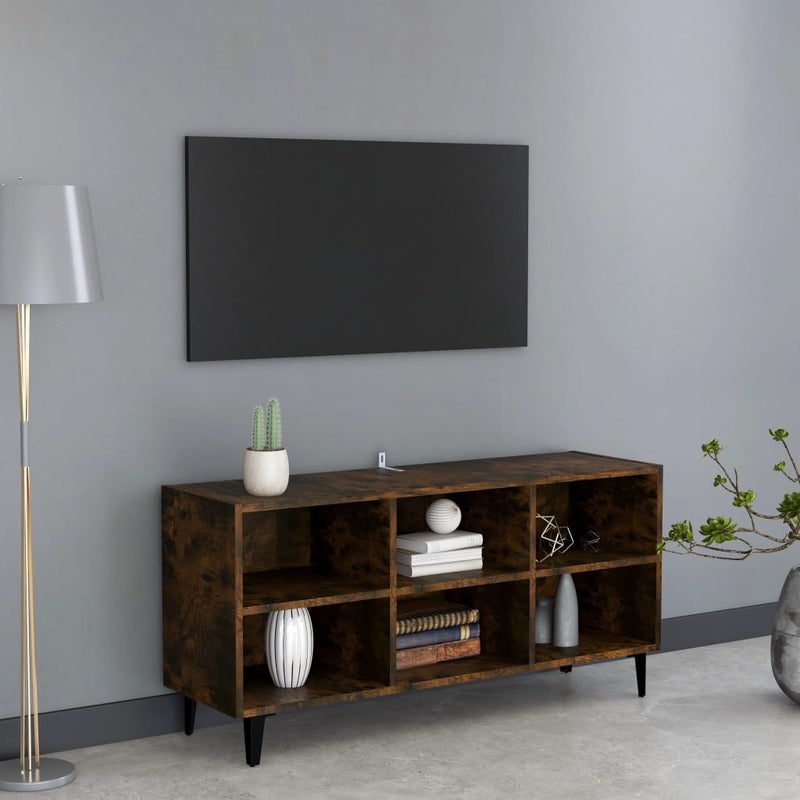 Szafka TV, metalowe nóżki, przydymiony dąb, 103,5x30x50 cm vidaXL