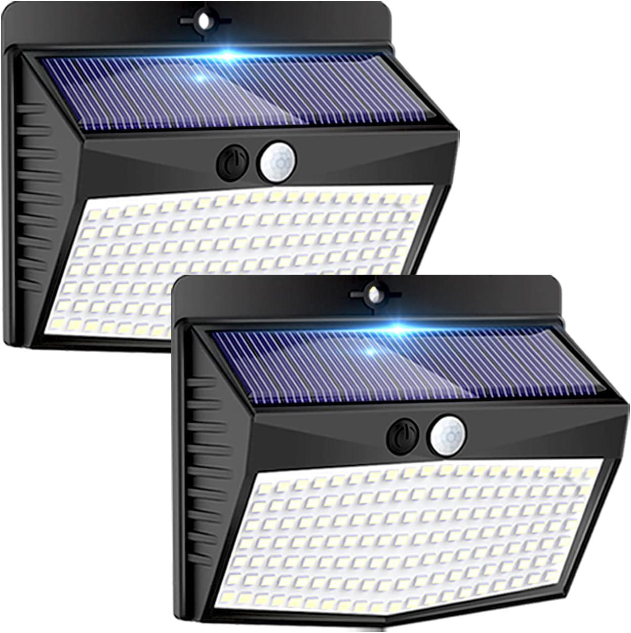 Zestaw 2 lamp solarnych zewnętrznych, 138 lamp solarnych LED z czujnikiem ruchu, wodoodpornych, 3 tryby, oświetlenie zewnętrzne solarne, reflektorki L