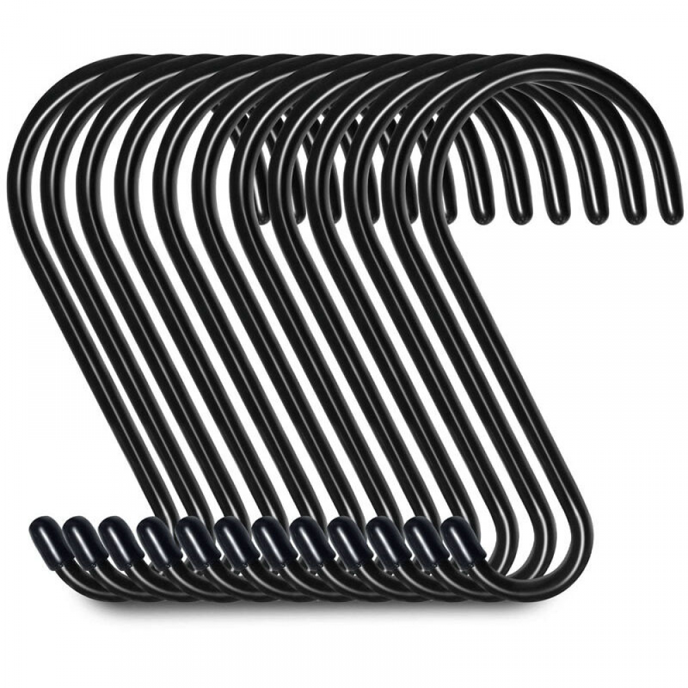 Zestaw 12 haczyków do zawieszania w kształcie litery S, 12 haczyków do szafy, haczyki do zawieszania, wieszaki (20 cm, czarne)