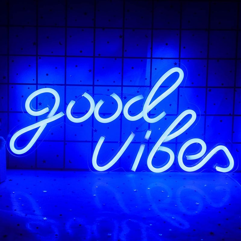 400*20 (mm) Niebieski neon świetlny „Good Vibes”, neonowy napis „Good Vibes”, neonowe znaki LED do dekoracji ścian, podświetlane znaki do salonu, poko