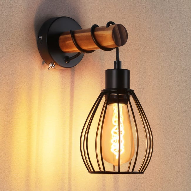 Czarna lampa ścienna przemysłowa E27, wysokość 15 cm - żarówka nie jest dołączona