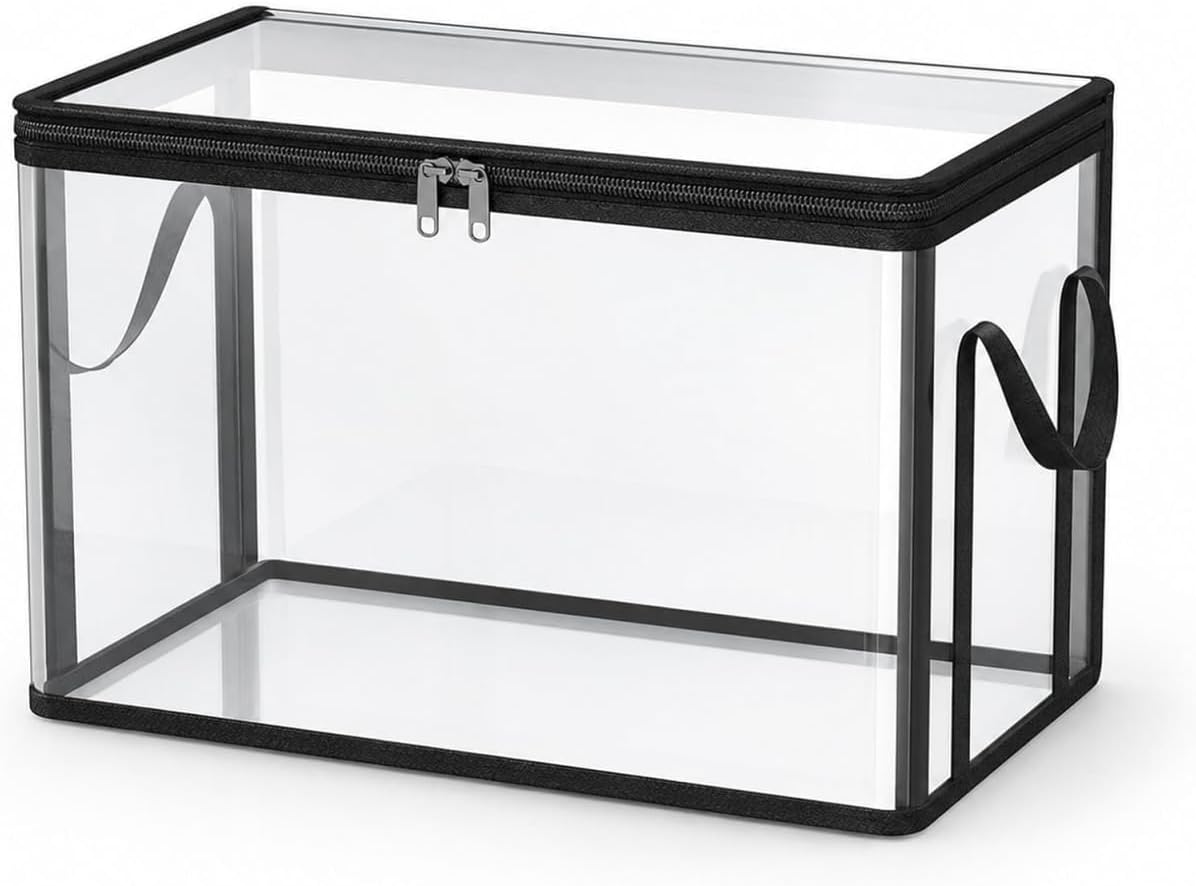 Duża przezroczysta torba do przechowywania wykonana z grubego PVC, 1 torba, czarna.
