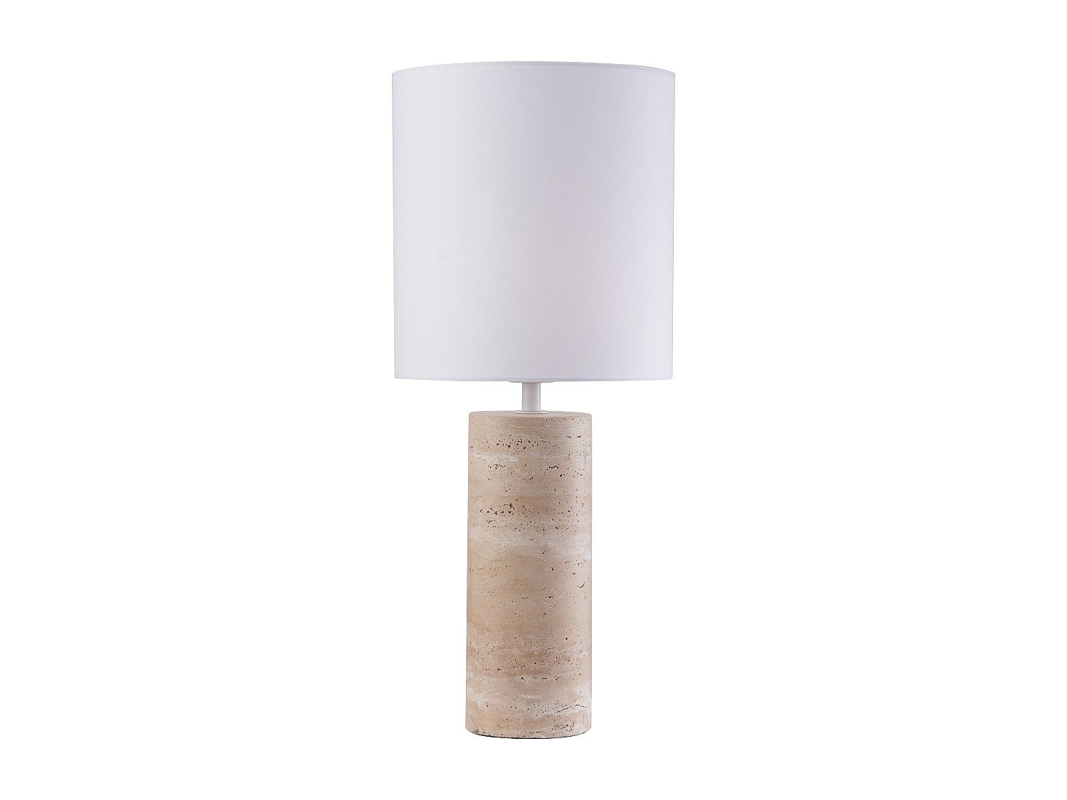 Lampa stojąca z tkaniny i trawertynu, 25 x Wys.58 cm - Biały i naturalny - ZAPANA