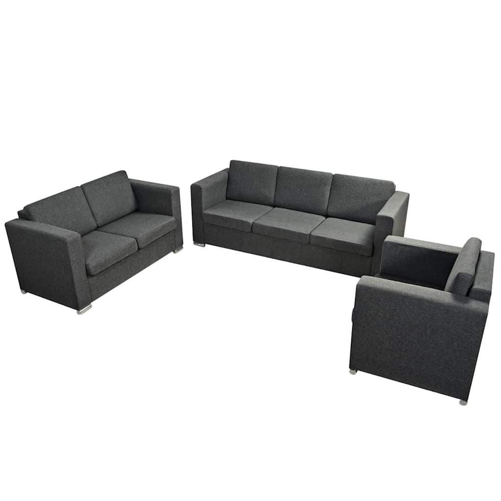 Komplet wypoczynkowy 3+2+1 ciemnoszary materiał