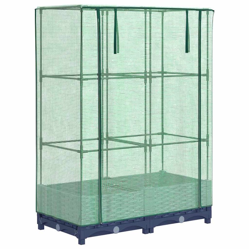 Podwyższona Grządka ze Szklarnią 80x40x123 cm Szara do Ogrodu z Pokryciem