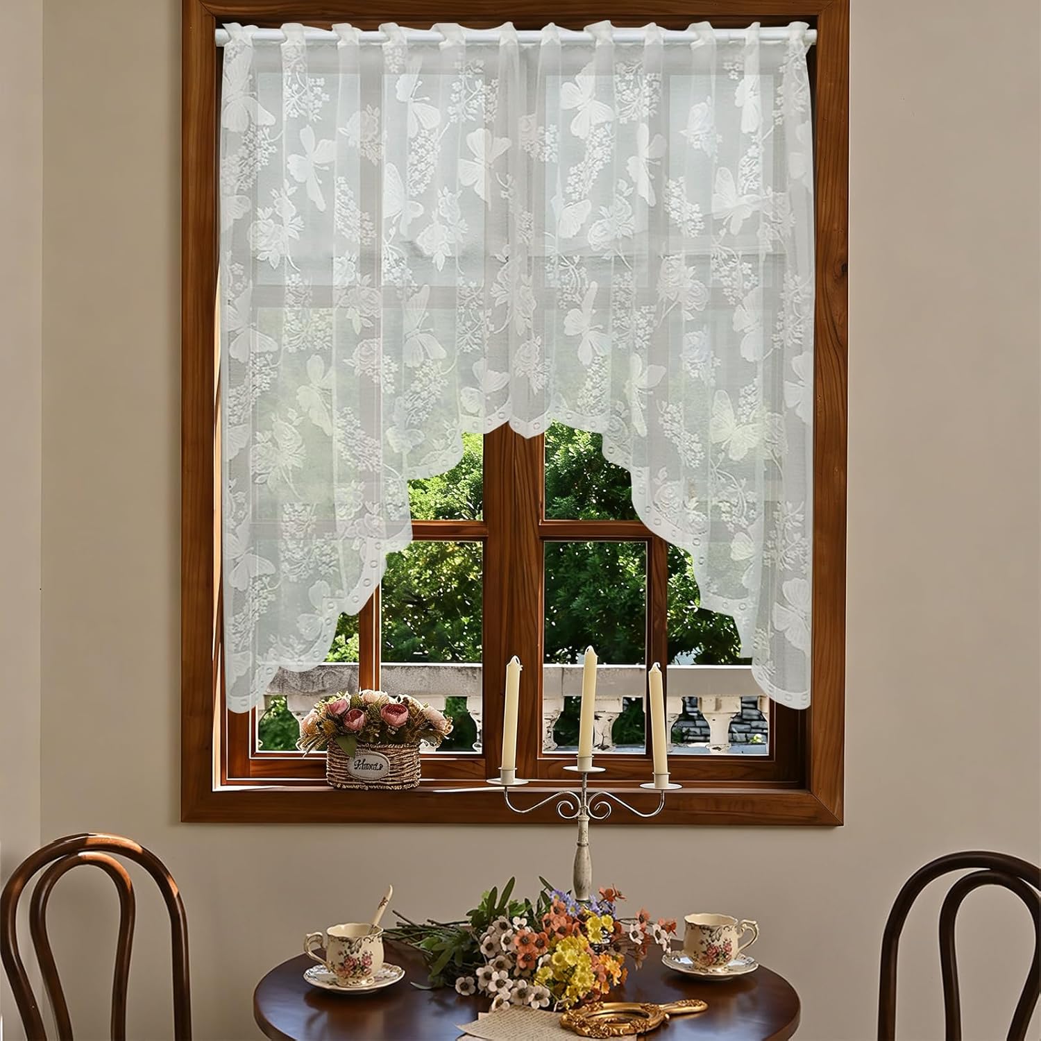 Przezroczysta zasłona, Przezroczyste zasłony 150 * 100 cm, Przezroczyste białe zasłony, Przezroczyste zasłony z wzorem motyla, 1 sztuka