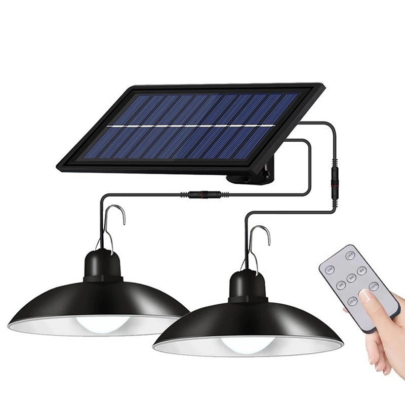 Lampa wisząca solarna z pilotem, wodoodporna, 2 głowice – białe światło