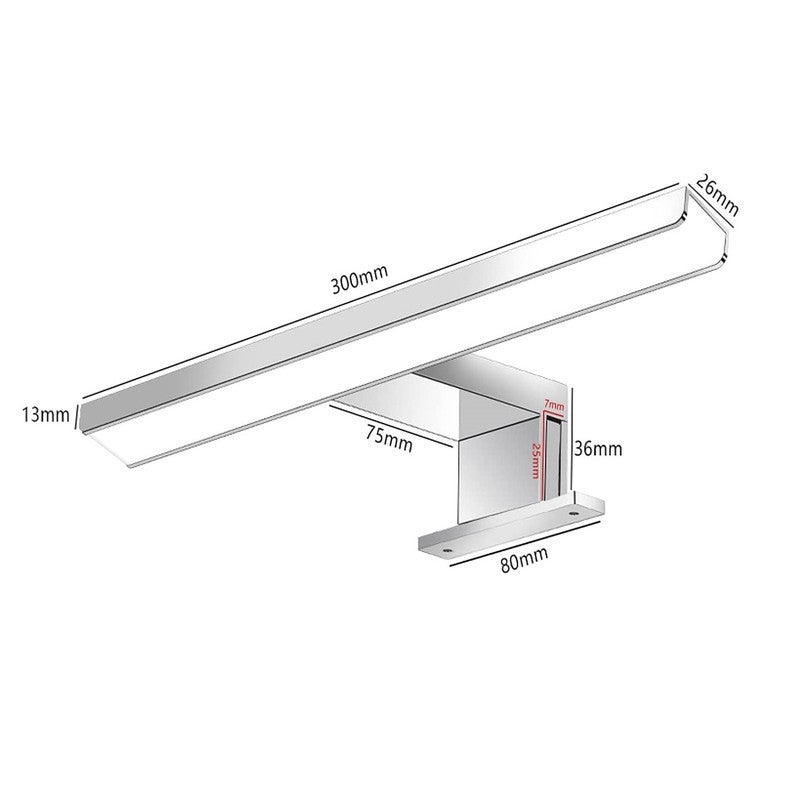 lampa lustrzana LED, kinkiet szafkowy, kinkiet łazienkowy, neutralna biel 4000 Kelvin, 5W, 650lm, IP44, szerokość 300mm, chrom