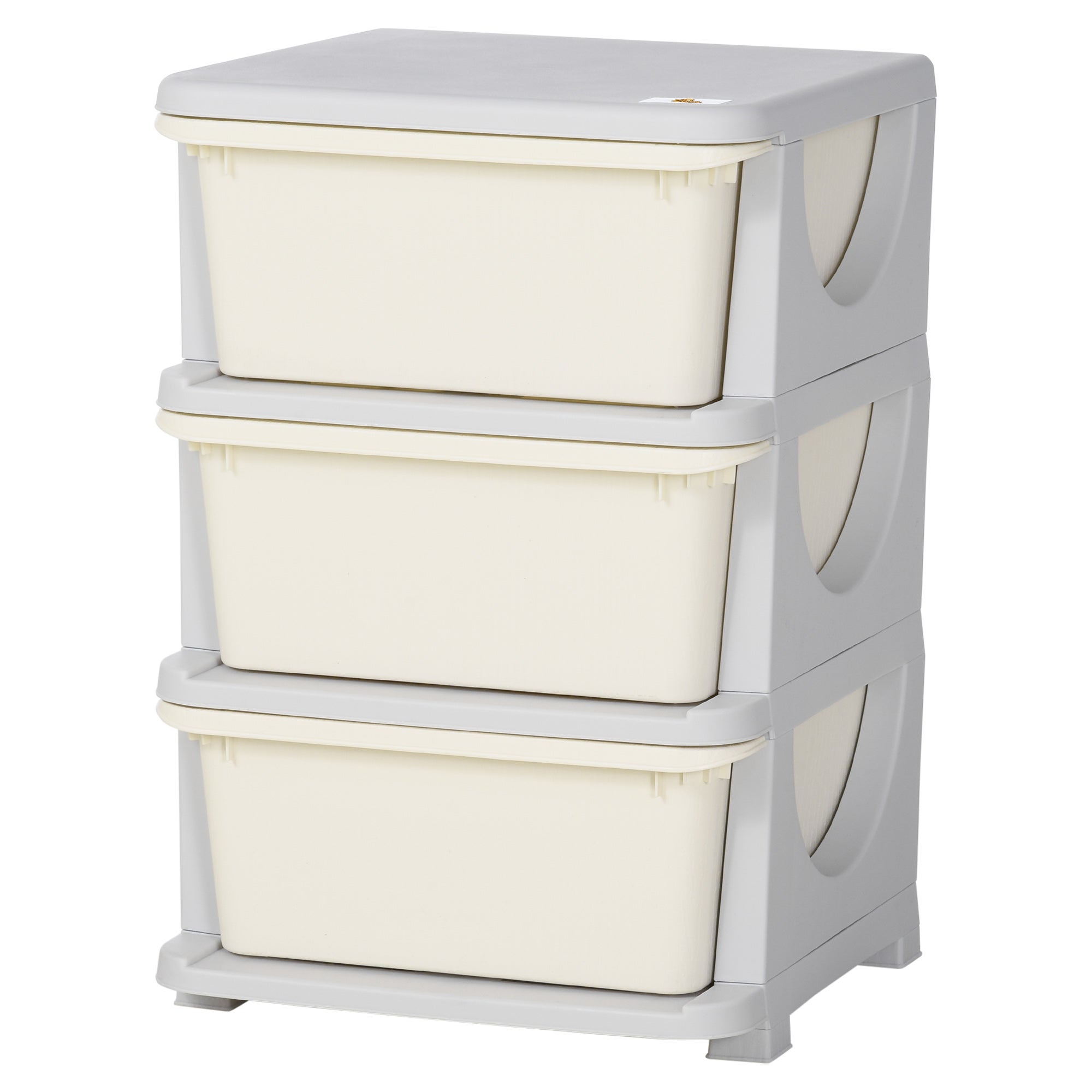 Plastikowy organizer do szuflady dla dzieci, 3 szuflady z uchwytami, na zabawki, ubrania, książki, 37 x 37 x 56,5 cm, beżowy
