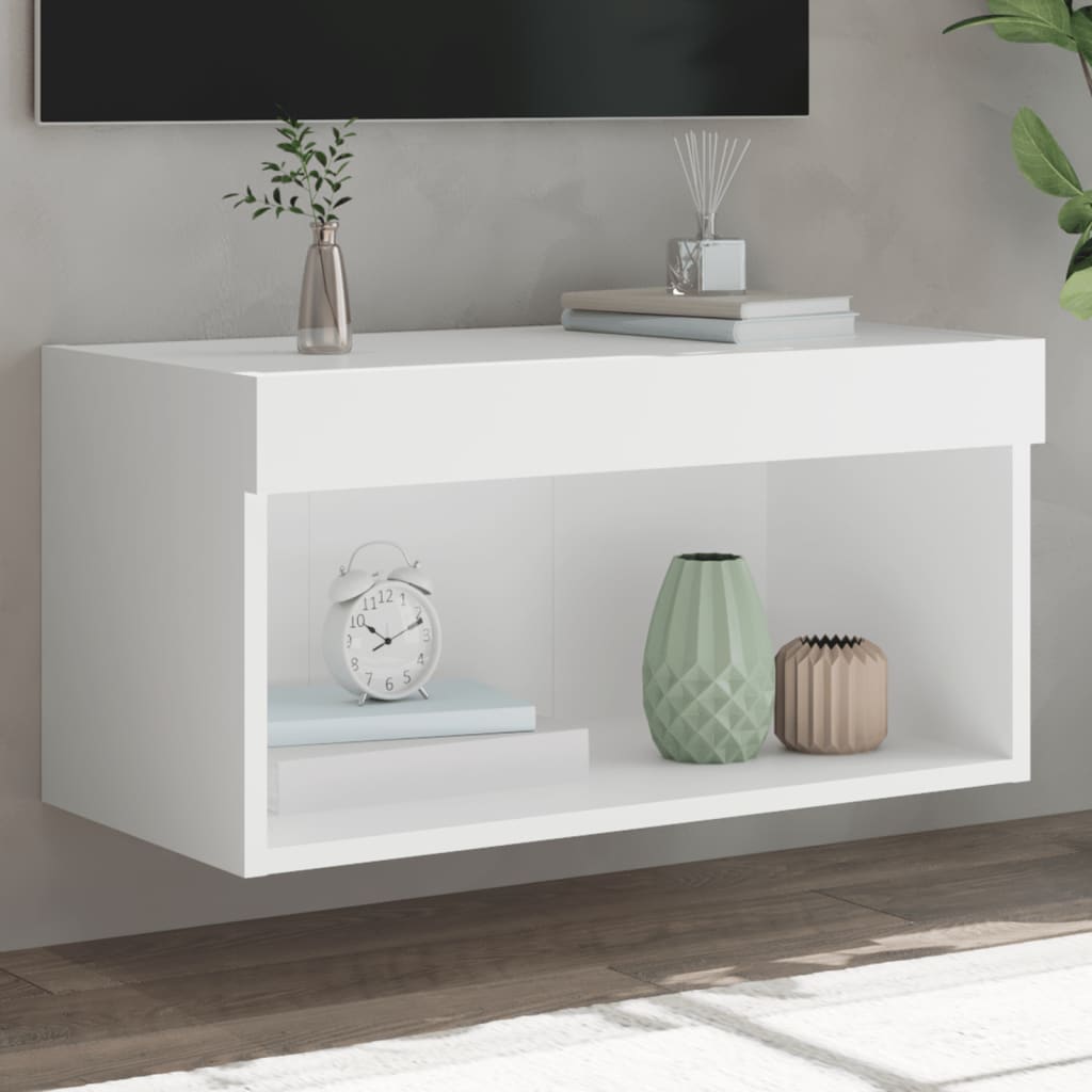 vidaXL Szafka TV, z oświetleniem LED, biała, 60x30x30 cm