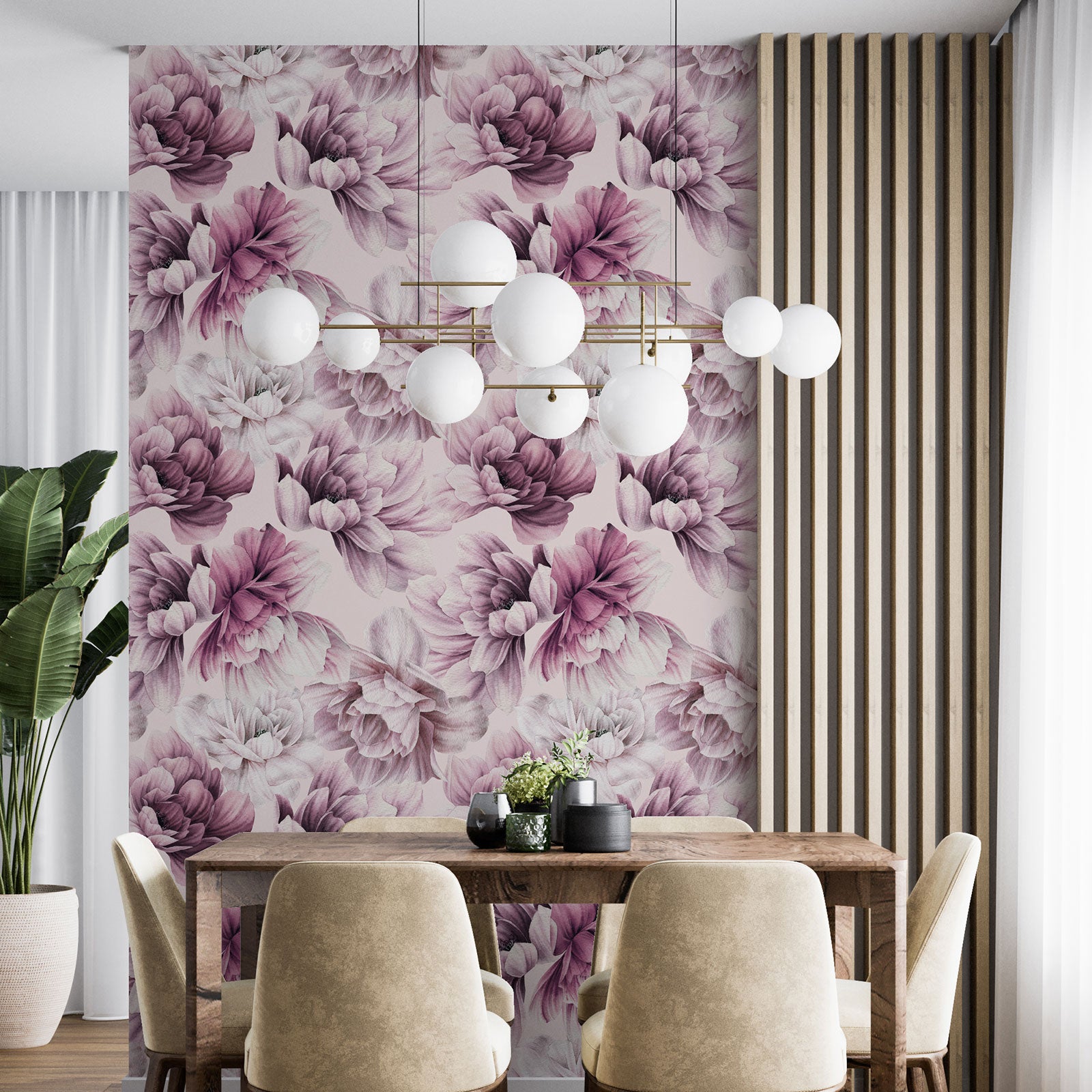 Dekoracyjna tapeta flizelinowa - Wzór kwiatowy - Papier Premium 185 g, zmywalny, 3 bryty 60x260 cm - Powierzchnia: szer. 180 x wys. 260 cm