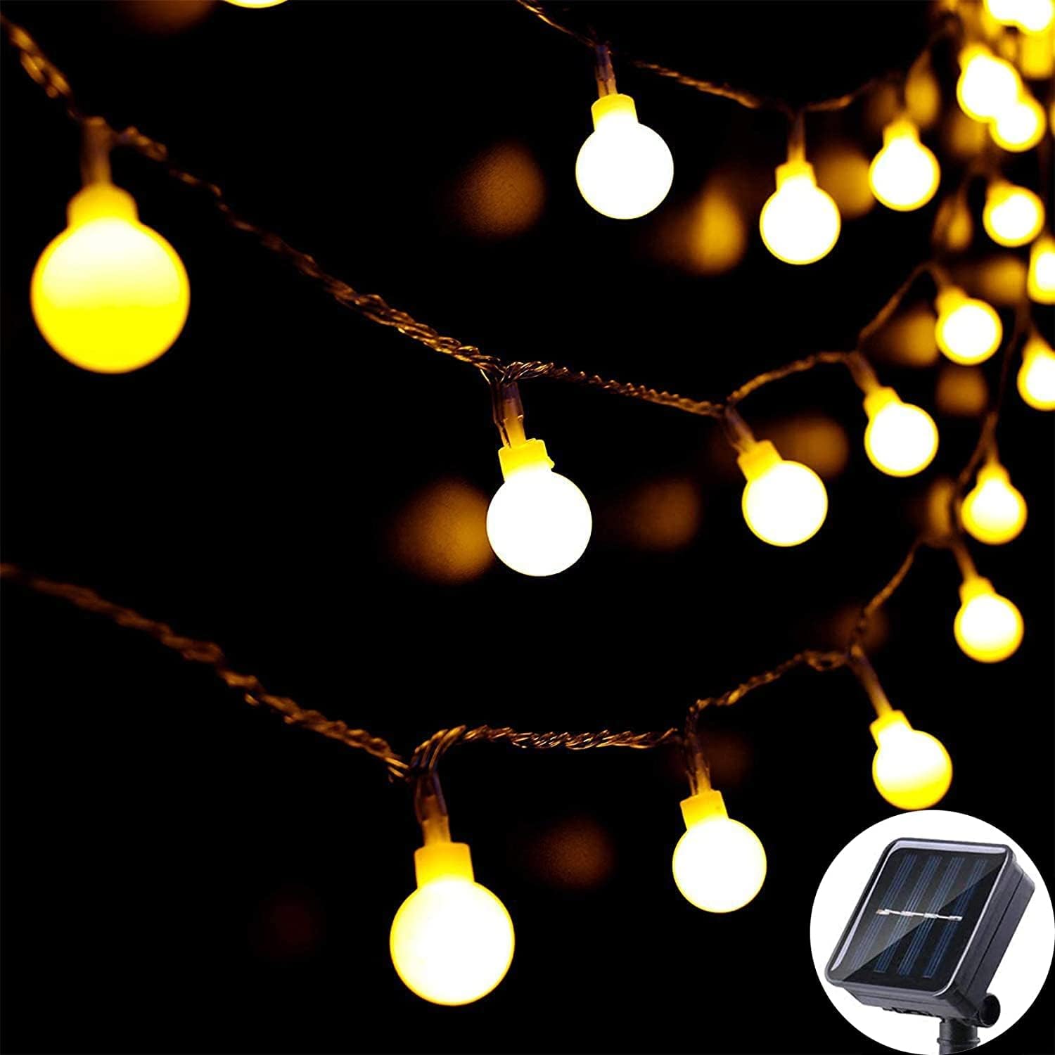 Lampki solarne, 200 diod LED, 22 m, 8 trybów, idealne do domu, ogrodu, na imprezy i dekoracje świąteczne (ciepłe, białe światło)