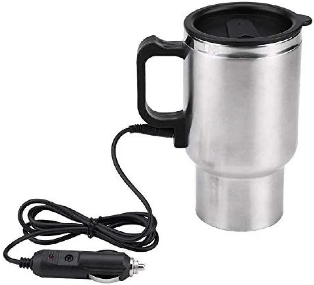 Kubek podróżny z podgrzewaniem, 12 V, 120 W, 450 ml, elektryczny, ze stali nierdzewnej, do samochodu