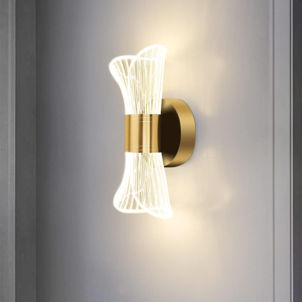 Kinkiet wewnętrzny LED, nowoczesna ściemnialna lampa ścienna 12 W, akrylowa i metalowa lampa ścienna, złota lampa ścienna do salonu