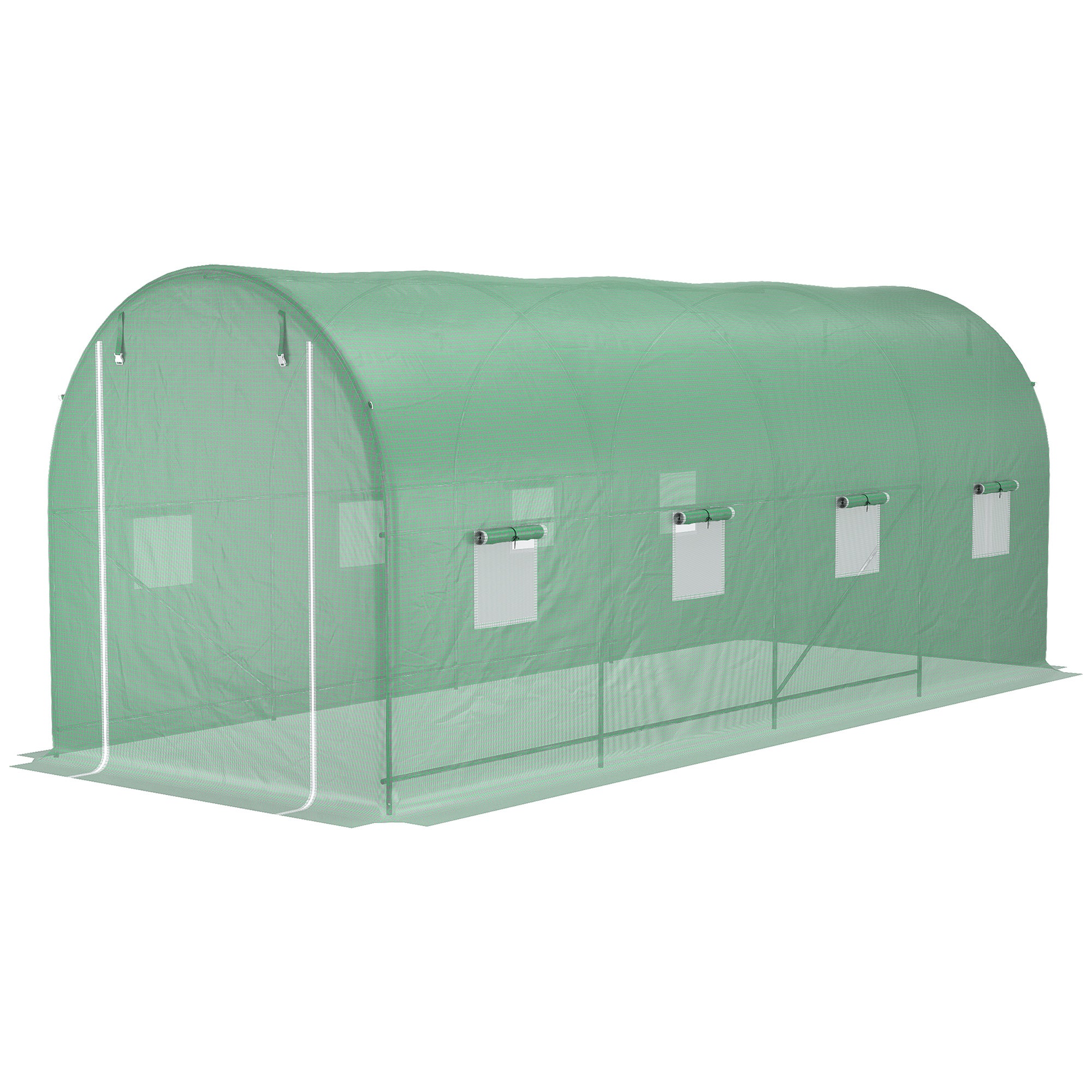 Szklarnia tunelowa 500 x 200 x 205 cm, szklarnia ogrodowa z bramą rolowaną i 8 oknami, poszycie z zielonego polietylenu o gramaturze 140 g/m²