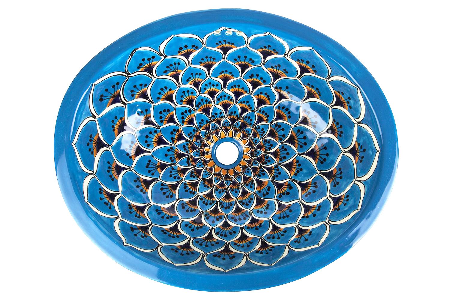 Meksykańska ceramiczna umywalka wpuszczana w blat Aqua Azul – duża owalna umywalka łazienkowa 53 x 43,5 x 15 cm | Umywalka dekoracyjna
