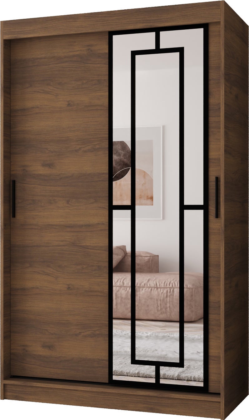 Szafa przesuwna z lustrem MODENA 120 x 62 x 200 orzech + u. czarny