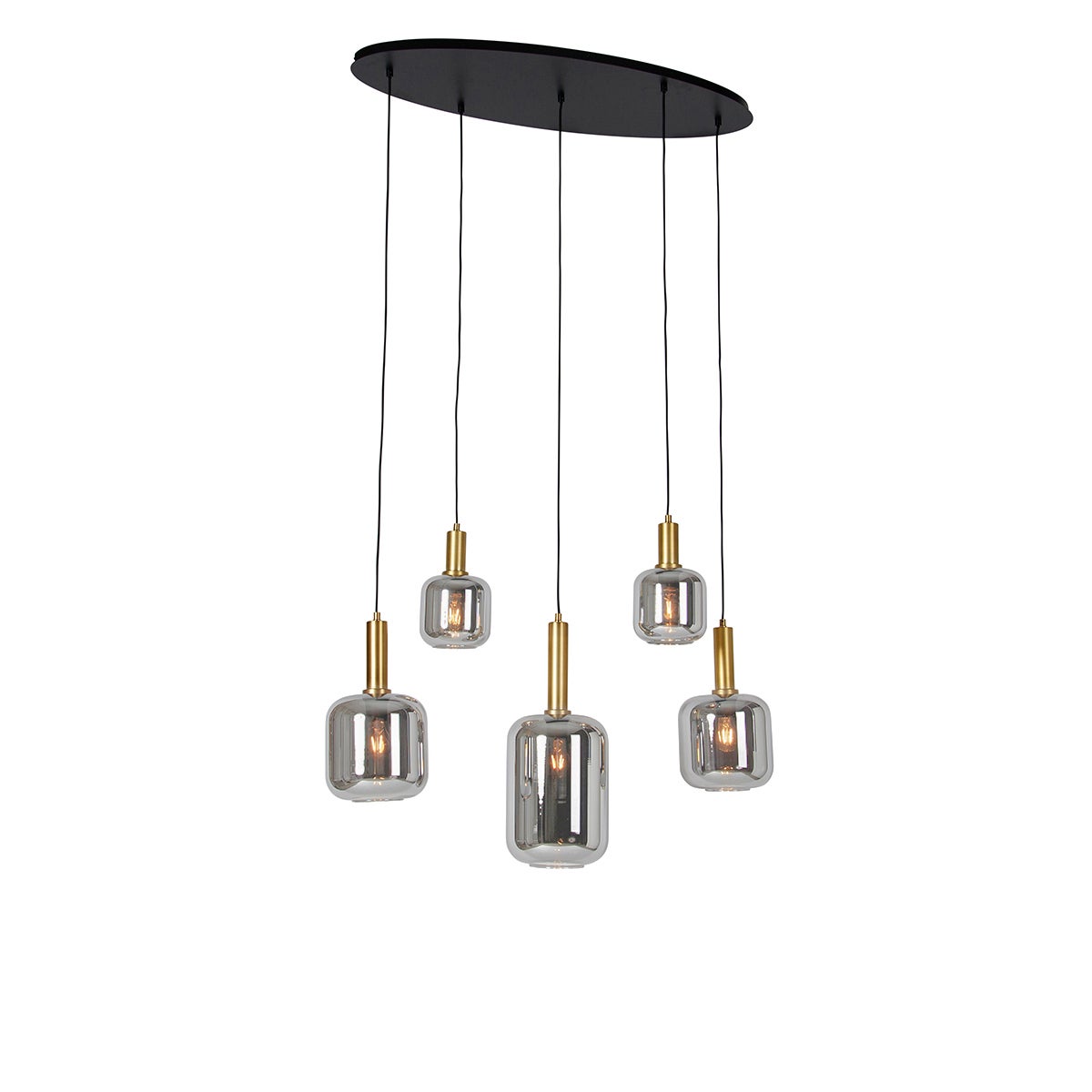 Qazqa artdeco lampa wisząca z kloszem (5 punktów) do stołu jadalnego - Zuzanna - szary, owalny, max. 40w, e27, z 5 punktami